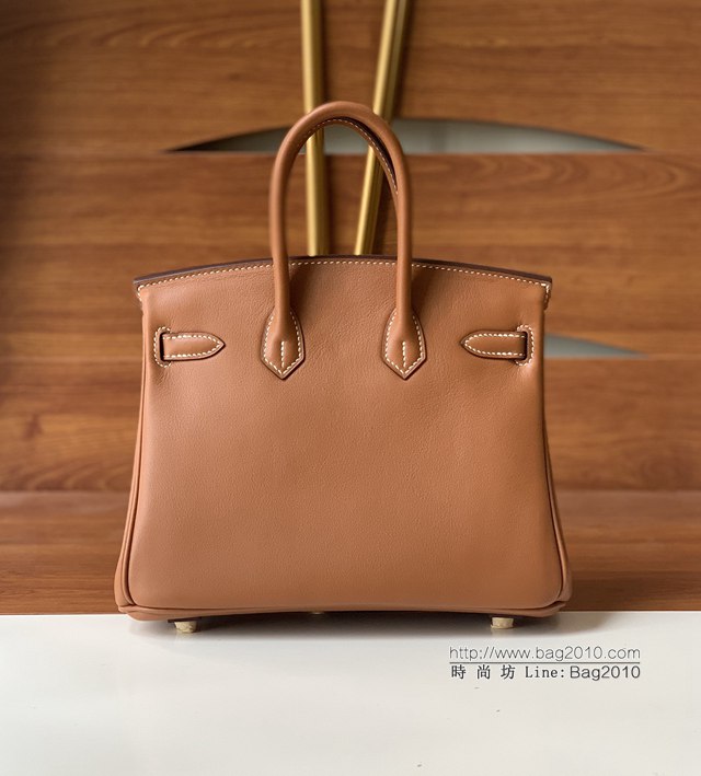 Hermes女包 愛馬仕Birkin25 swift皮 手工縫製 金棕金扣 Hermes鉑金手提包  tdh2156